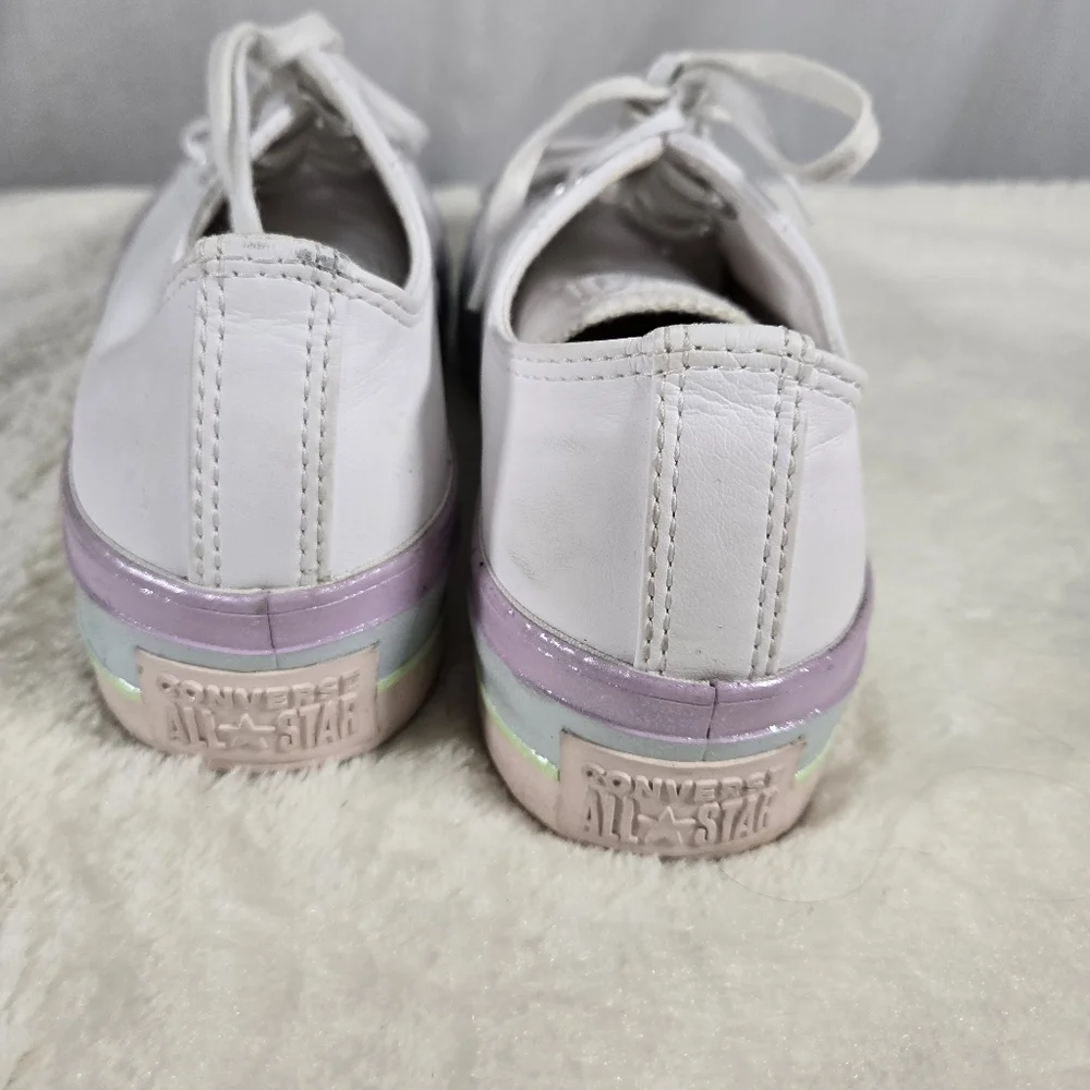 Convere All Star White Leather Platform  Low Top Shoes Size 7 - Picture 3 of 8